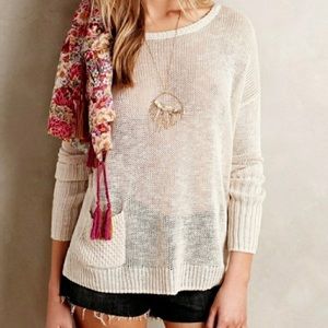 Anthropologie Sparrow Cream Linen Blend Pullover Sweater Size Medium
